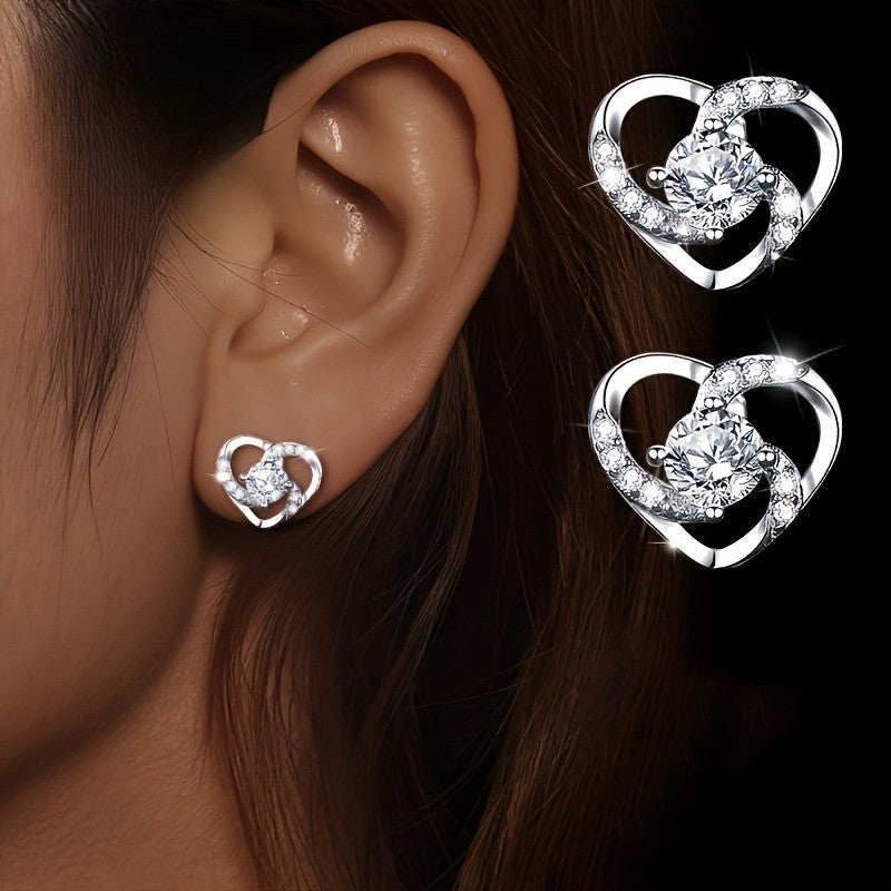 Twisted Heart Crystal Stud Earrings