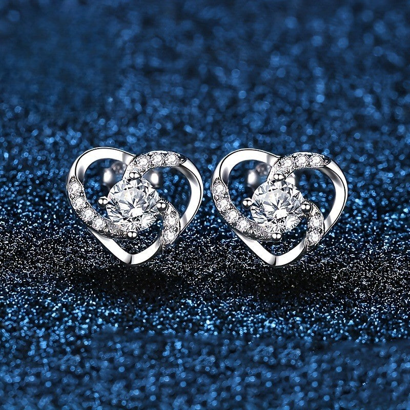 Twisted Heart Crystal Stud Earrings