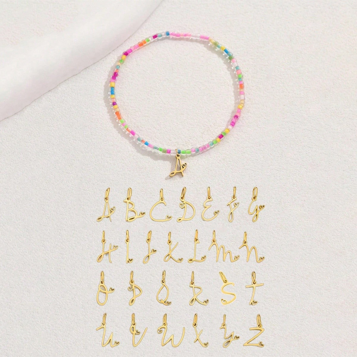 Colorful Bead Initial Anklet