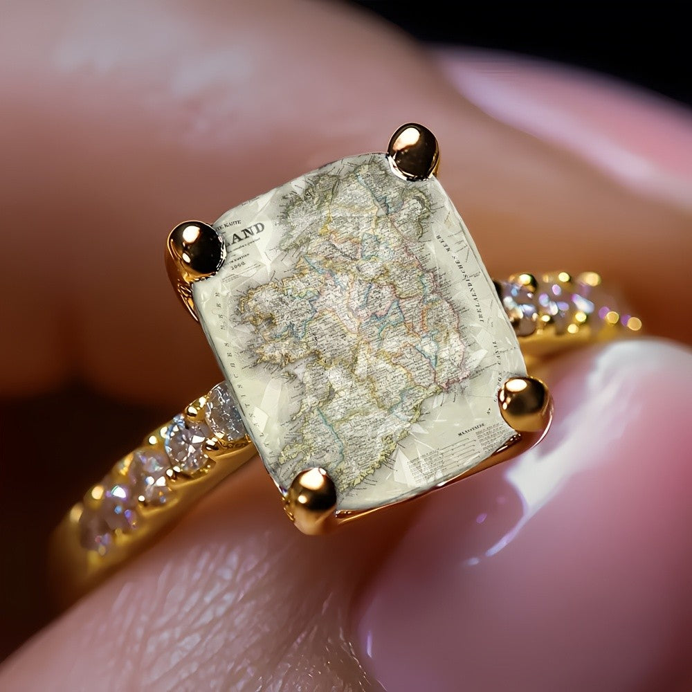 Vintage Map Square Ring