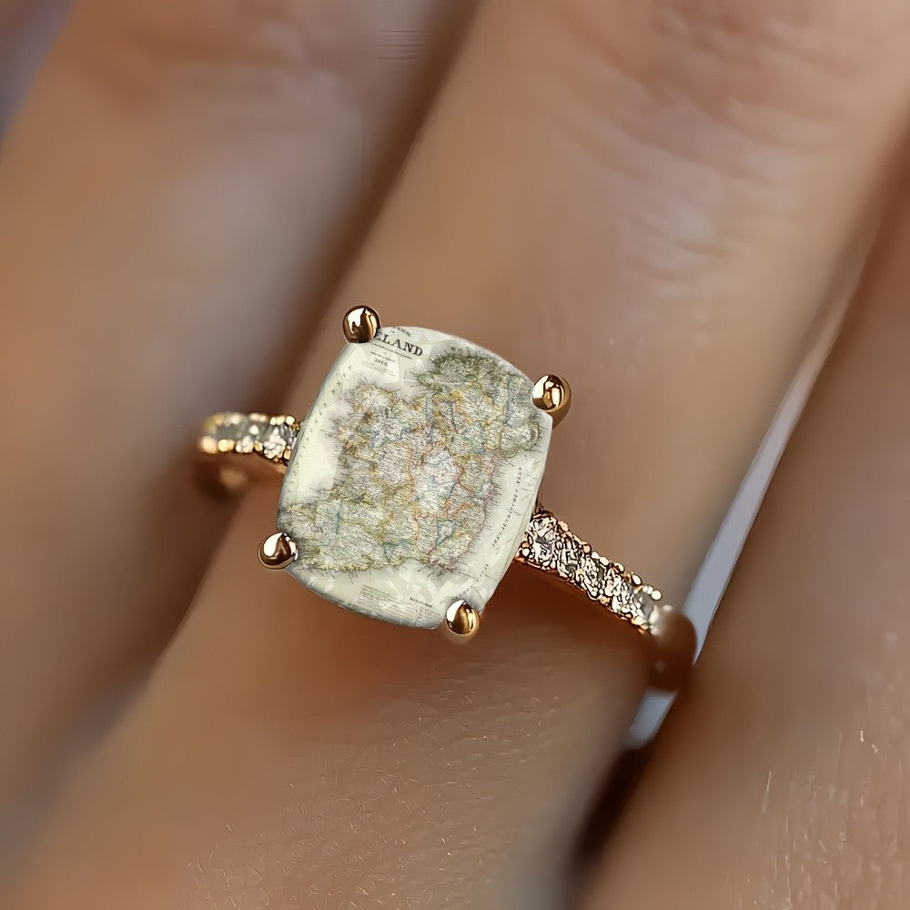 Vintage Map Square Ring
