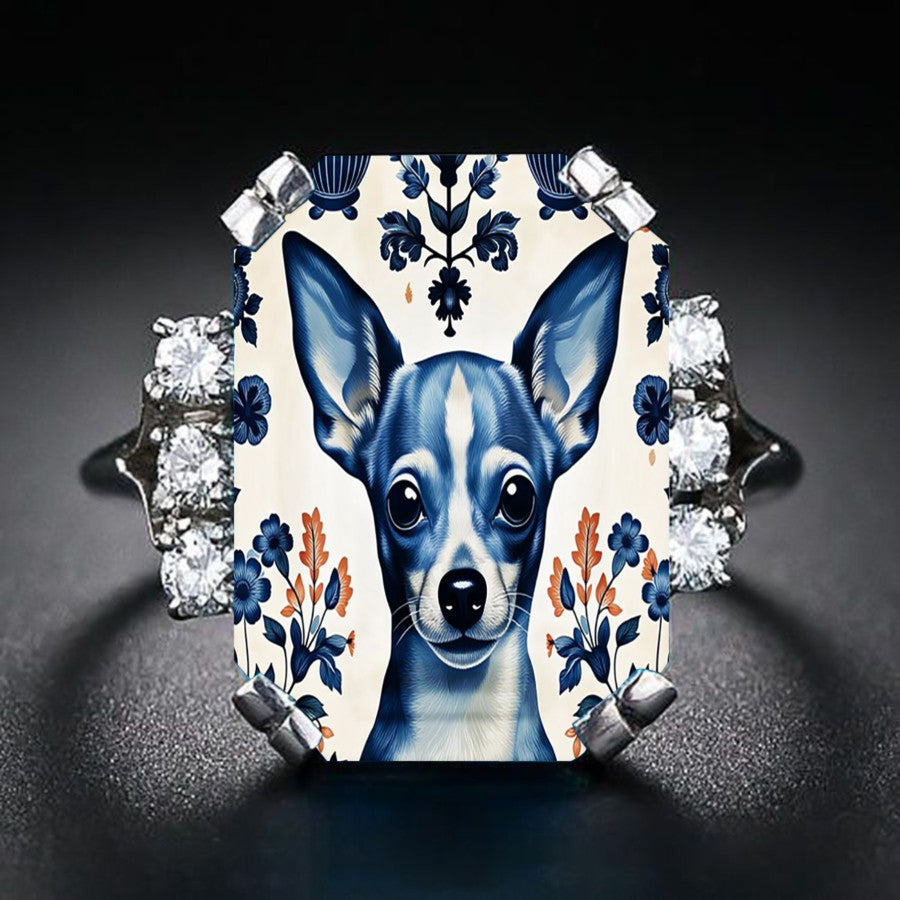 Blue Chihuahua Floral Ring
