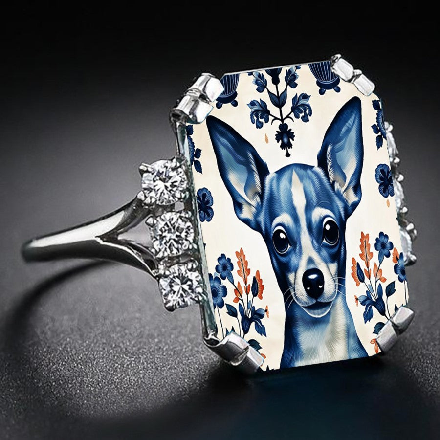 Blue Chihuahua Floral Ring