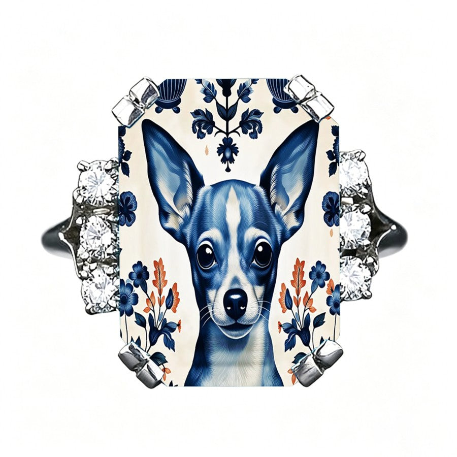 Blue Chihuahua Floral Ring