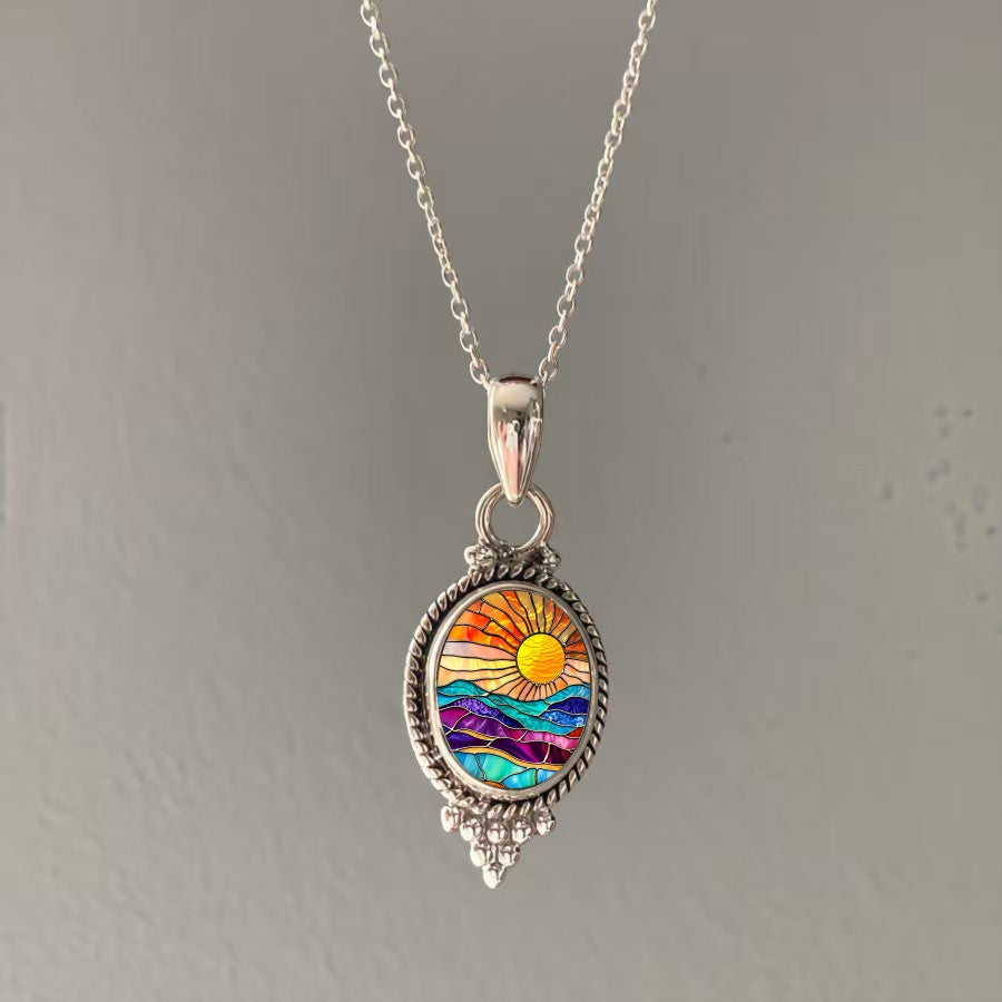 Sunset Landscape Oval Necklace