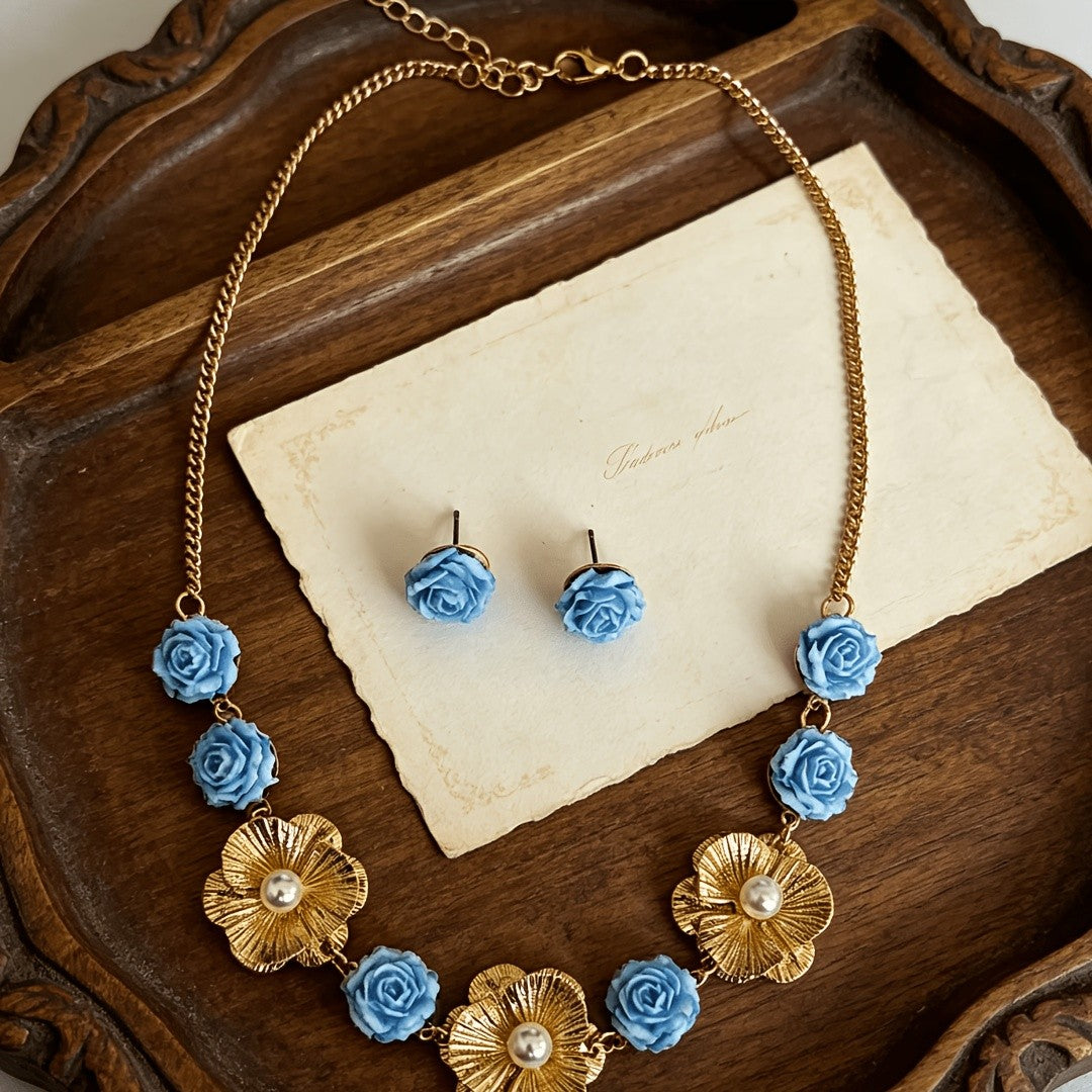 Blue Rose Sunflower Jewelry Set