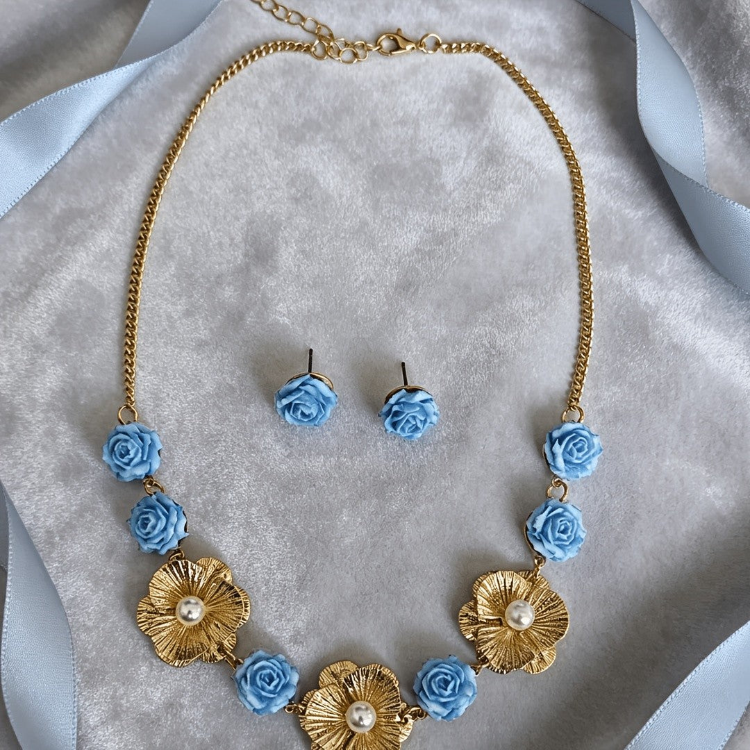 Blue Rose Sunflower Jewelry Set
