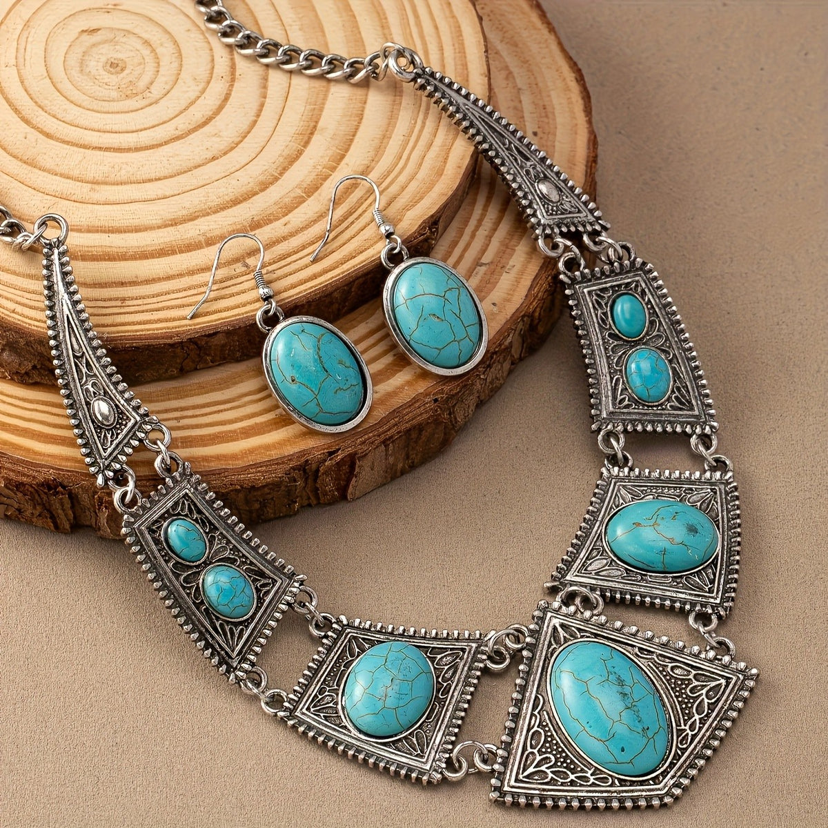 Turquoise Diamond Link Necklace & Earring Set