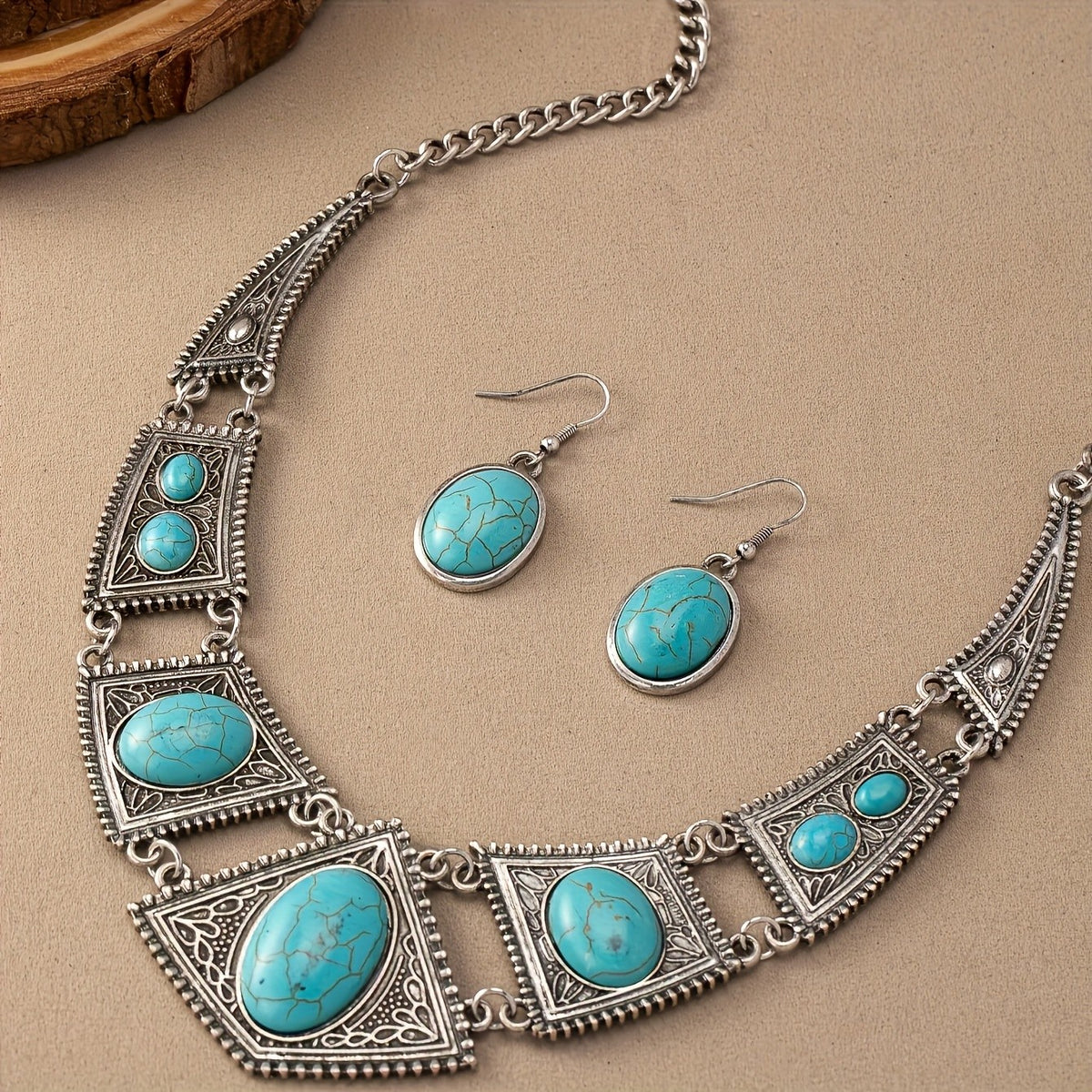 Turquoise Diamond Link Necklace & Earring Set