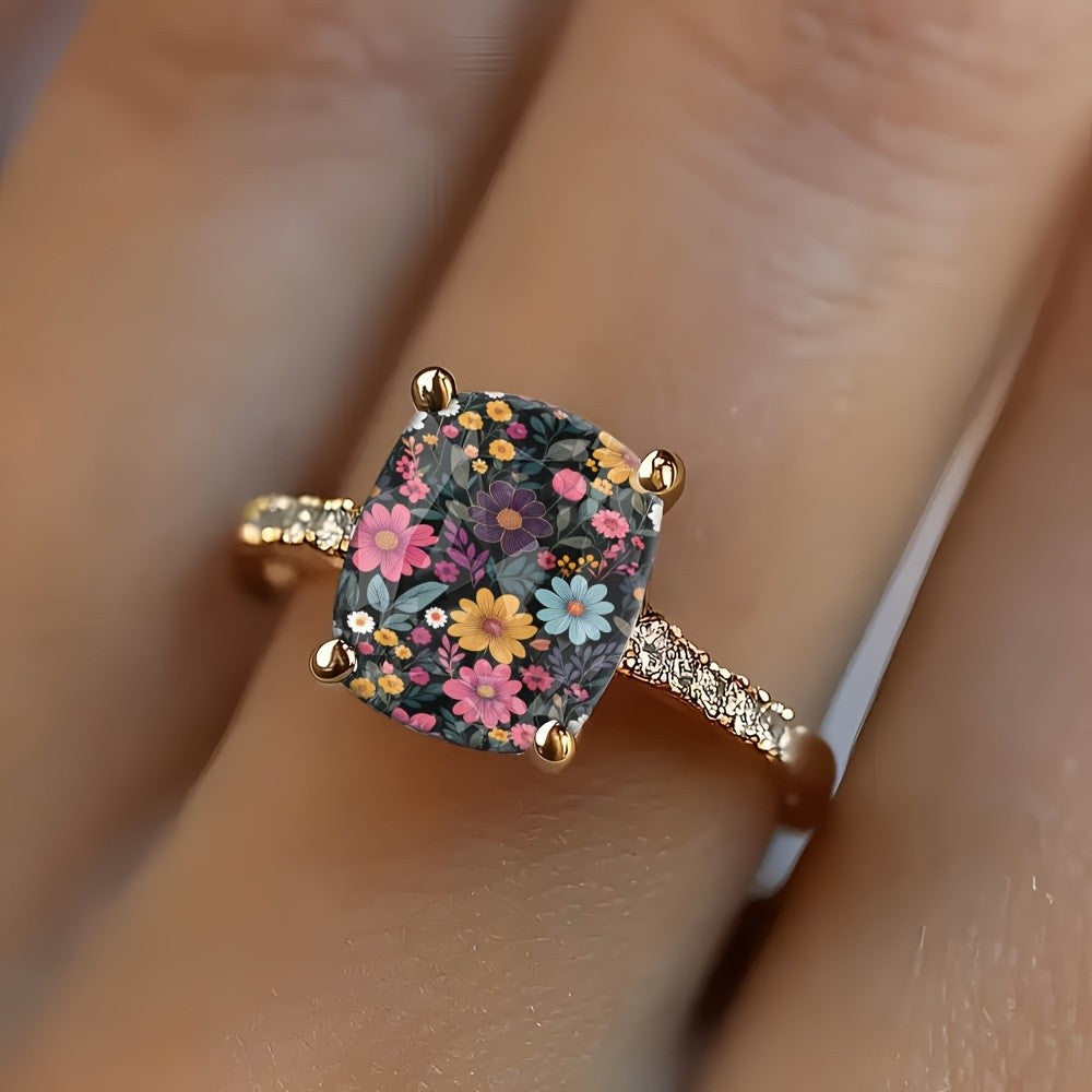Colorful Floral Square Ring & Bracelet Set