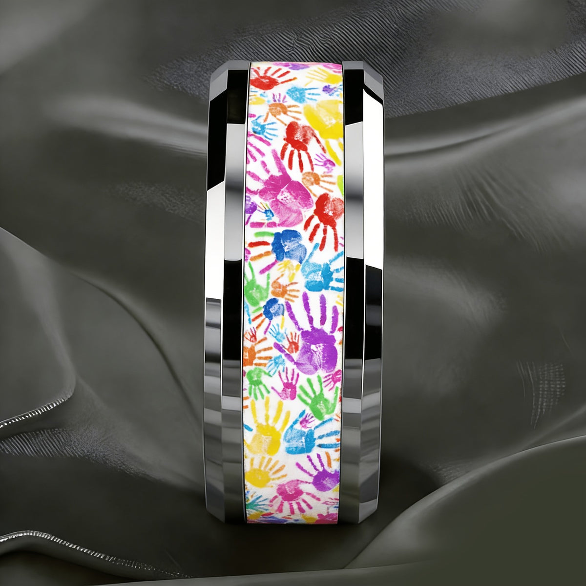 Colorful Handprint Band Ring