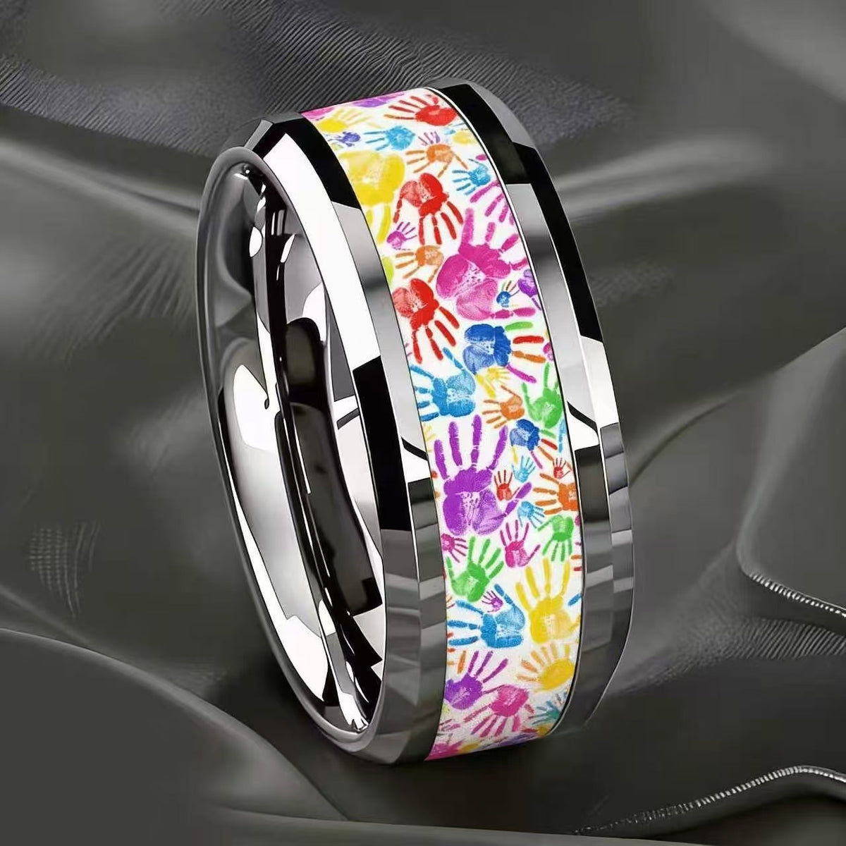 Colorful Handprint Band Ring