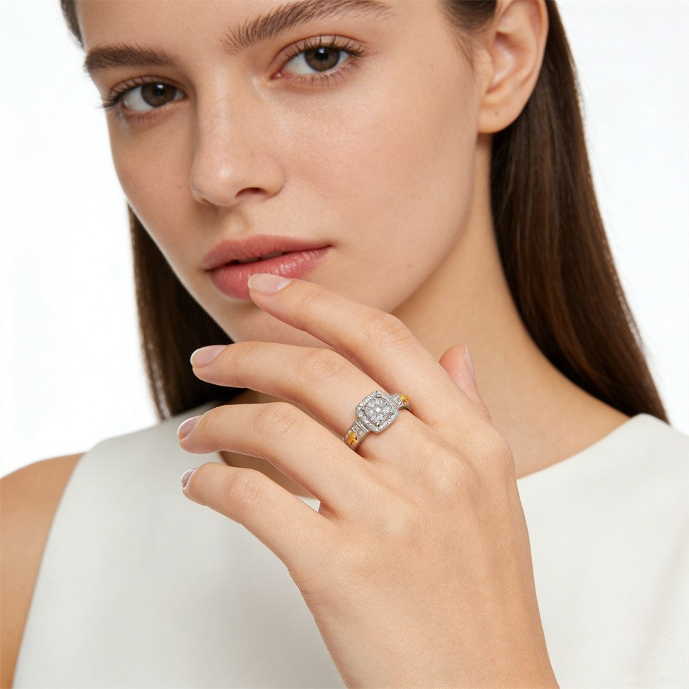 Two-Tone Cross & Crystal Ring