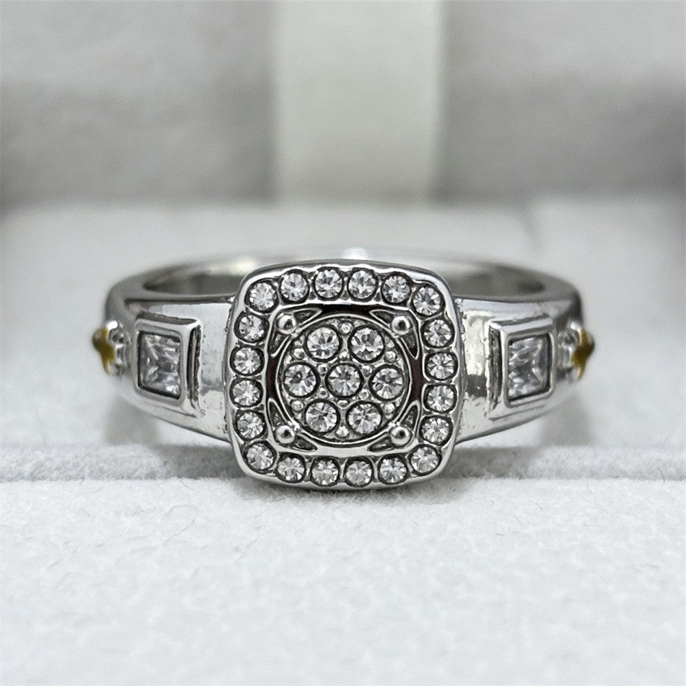 Two-Tone Cross & Crystal Ring