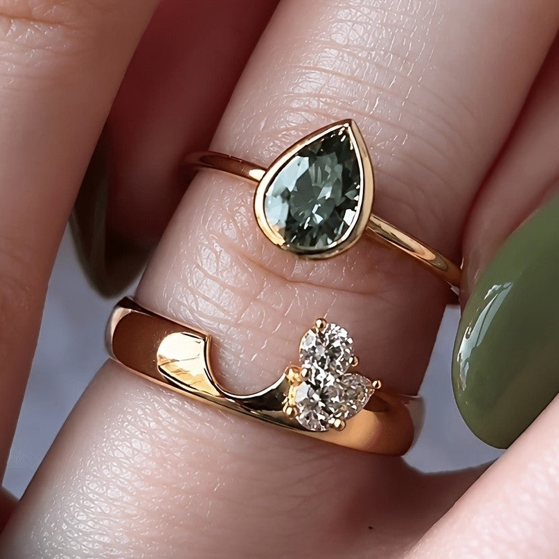Pear Shape Green Stone Ring Set