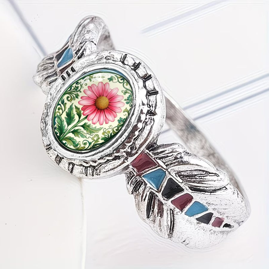 Pink Daisy Oval Ring