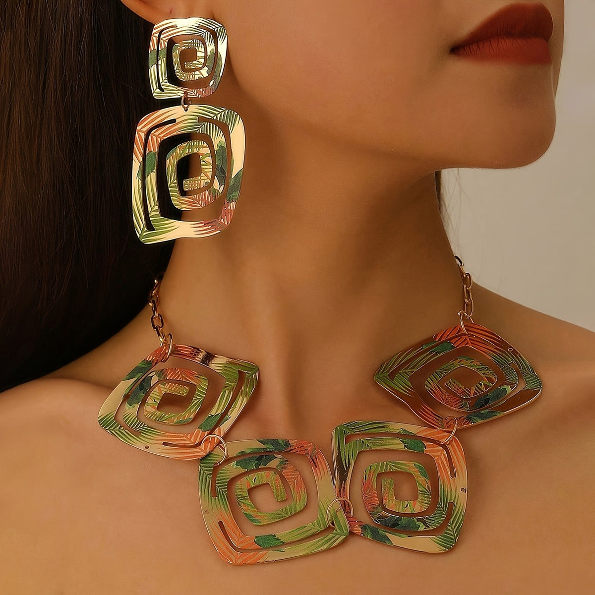 Tropical Square Spiral Jewelry Set