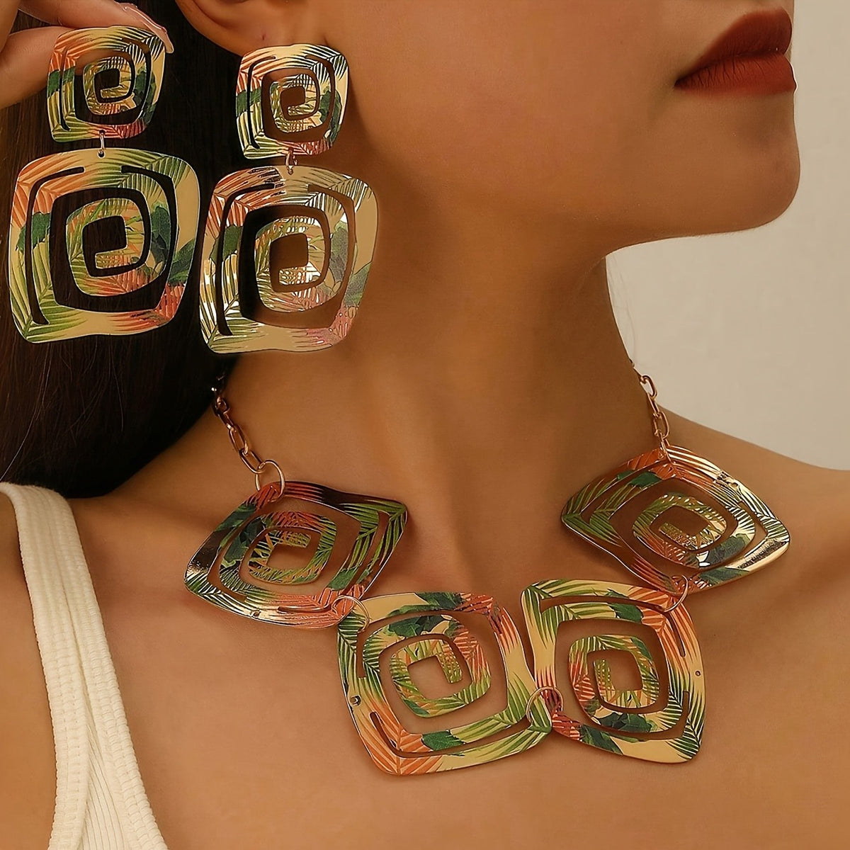 Tropical Square Spiral Jewelry Set