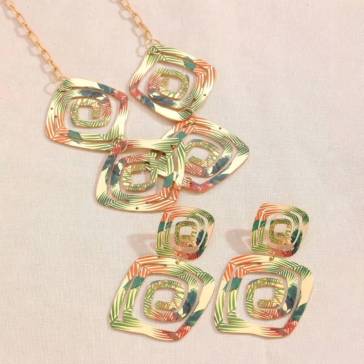 Tropical Square Spiral Jewelry Set