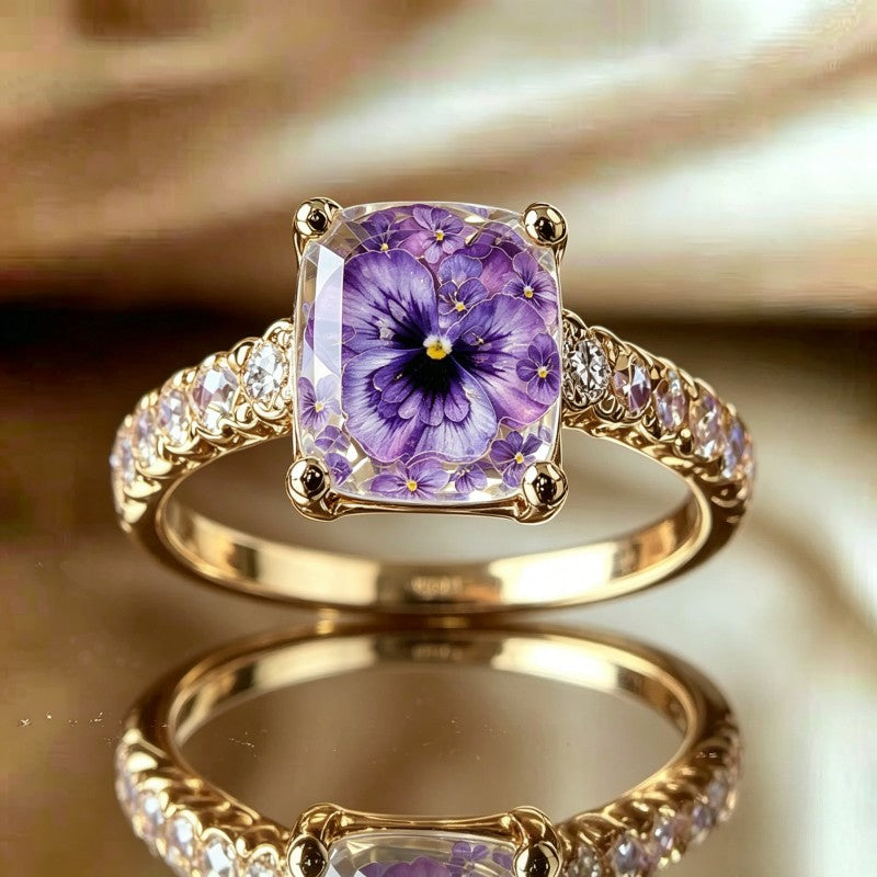 Purple Floral Square Ring