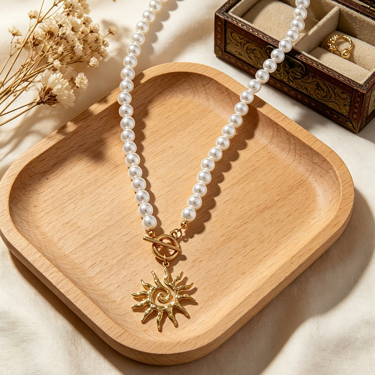 Sun Toggle Faux Pearl Necklace