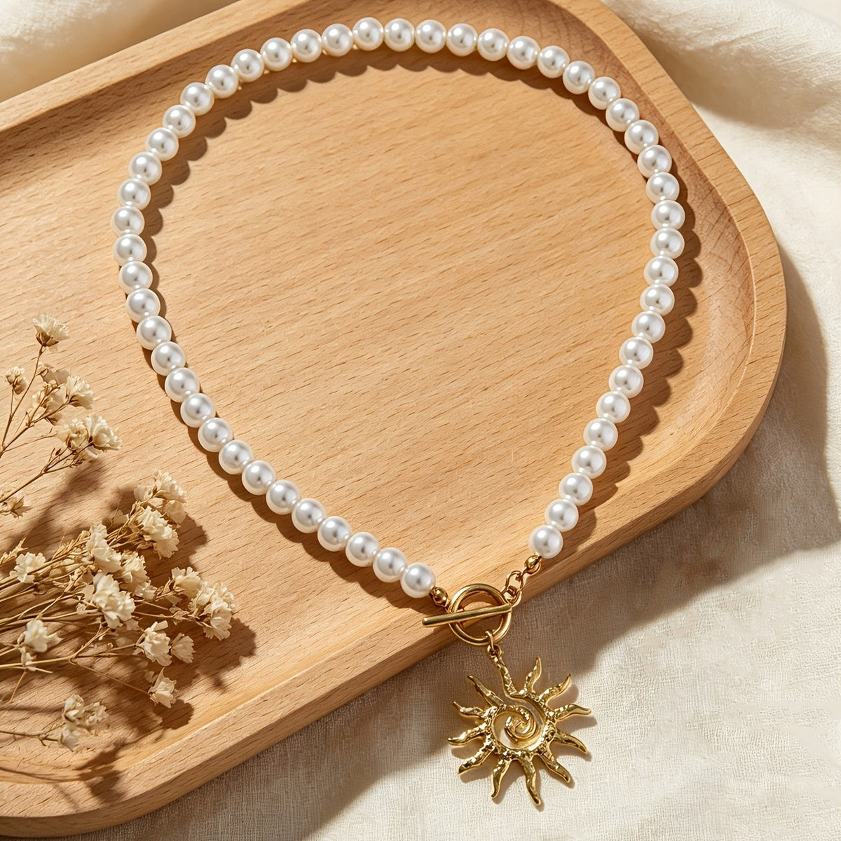Sun Toggle Faux Pearl Necklace