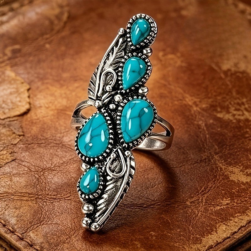 Turquoise Feather Cascade Ring