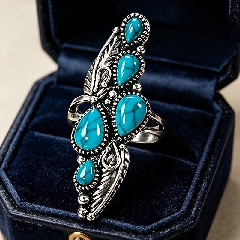 Turquoise Feather Cascade Ring