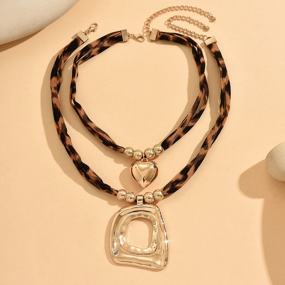 Leopard Heart & Square Layered Necklace