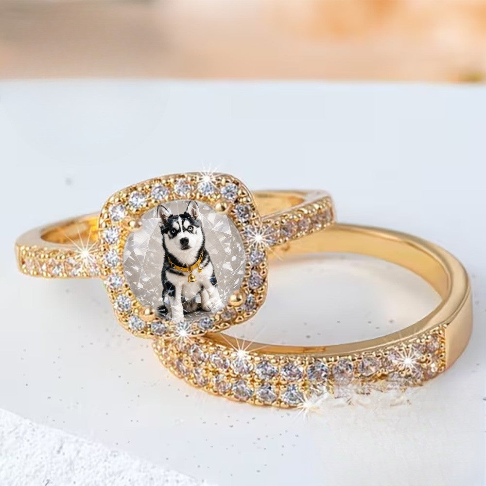 Husky Crystal Square Ring Set