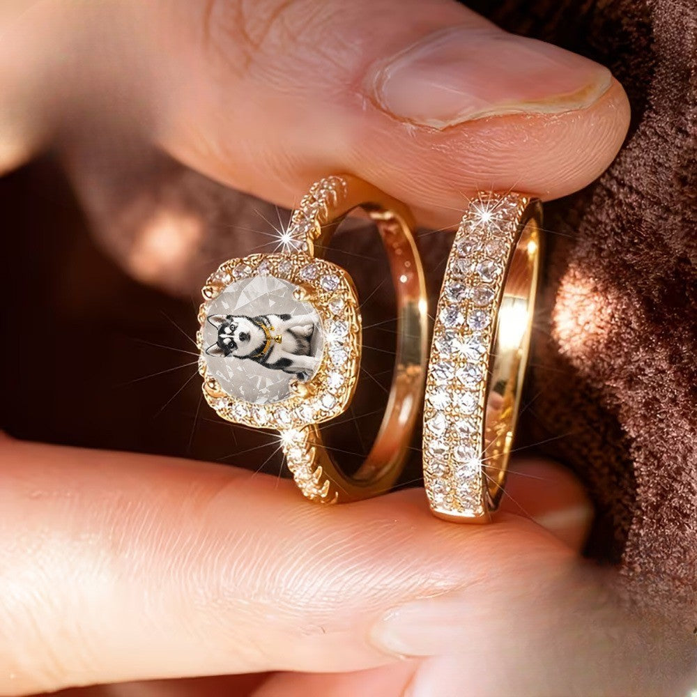 Husky Crystal Square Ring Set