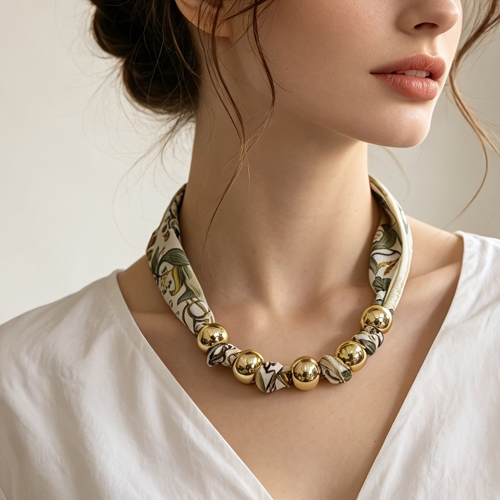 Floral Print Beaded Neck Scarf
