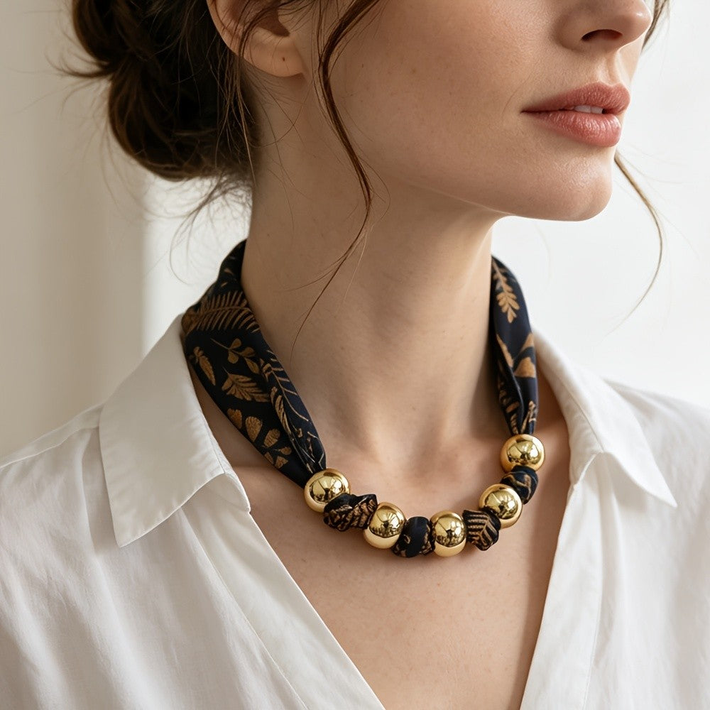 Floral Print Beaded Neck Scarf