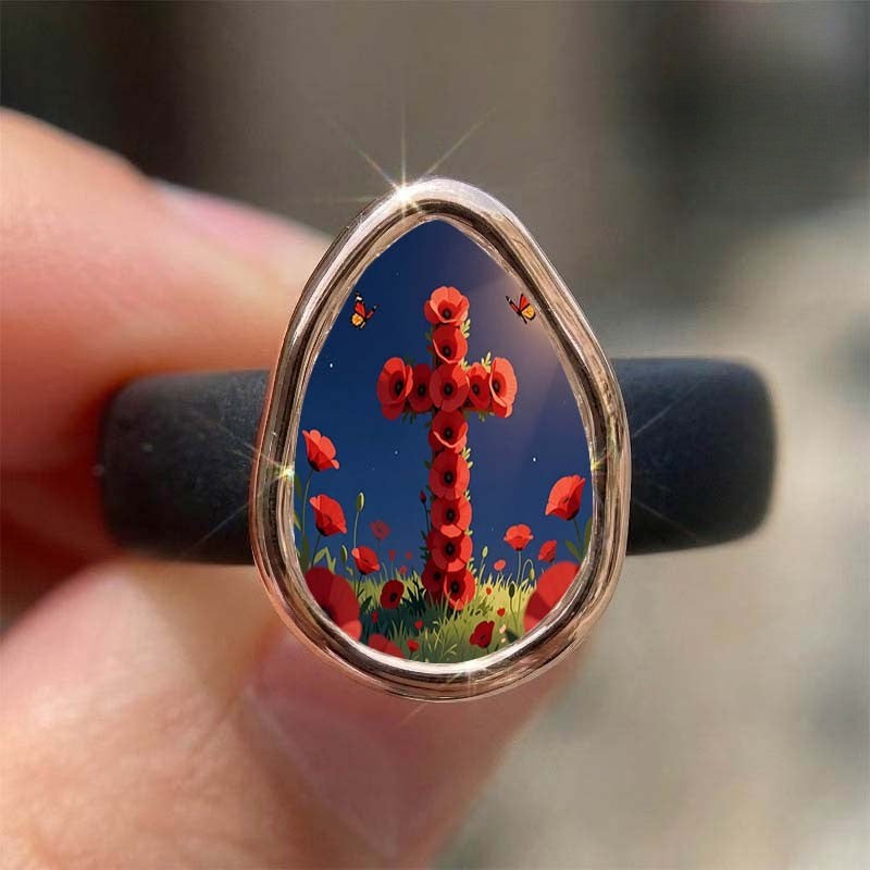 Red Poppy Cross Ring