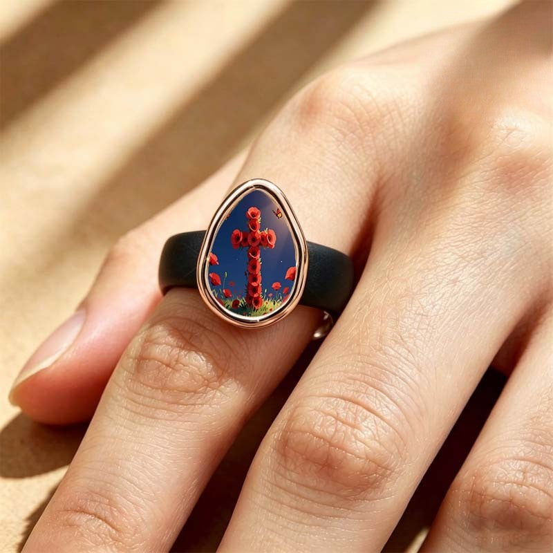 Red Poppy Cross Ring