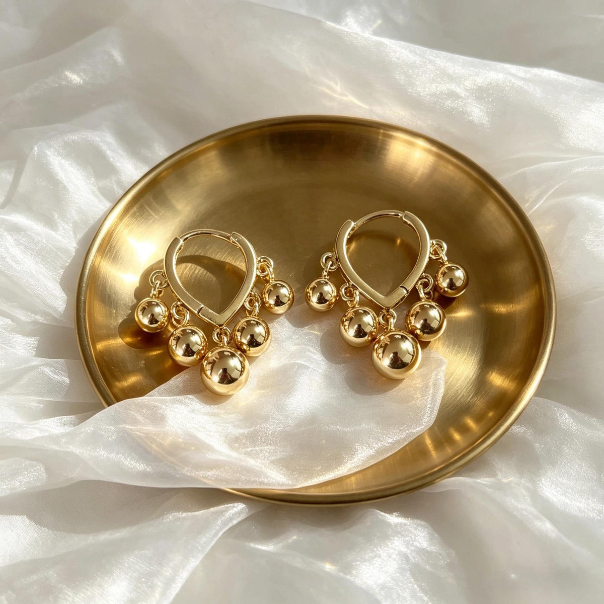 Gold-Tone Heart Bead Hoop Earrings