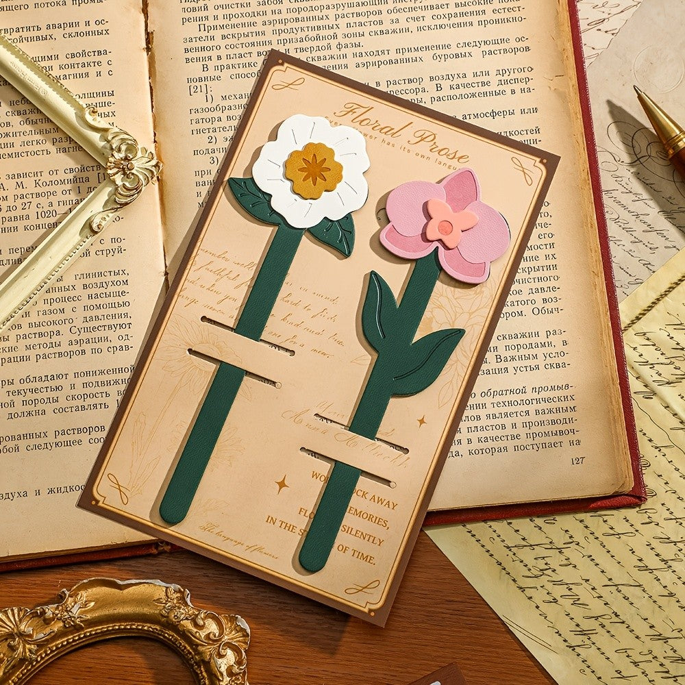 Faux Leather Flower Bookmark Set