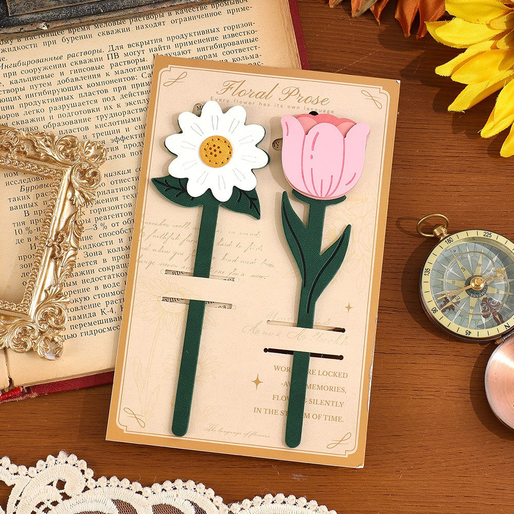Faux Leather Flower Bookmark Set
