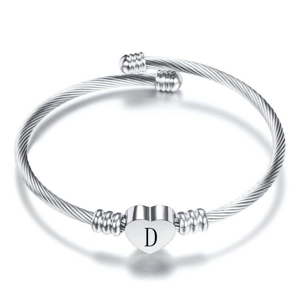 Twisted Wire Initial Heart Bangle