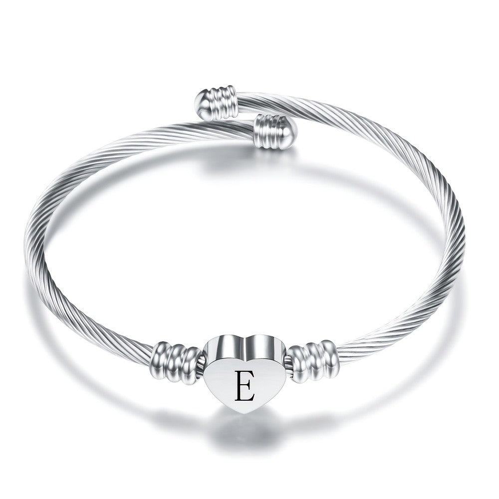 Twisted Wire Initial Heart Bangle