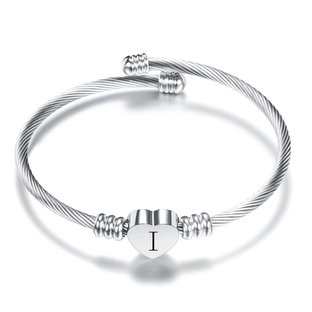 Twisted Wire Initial Heart Bangle