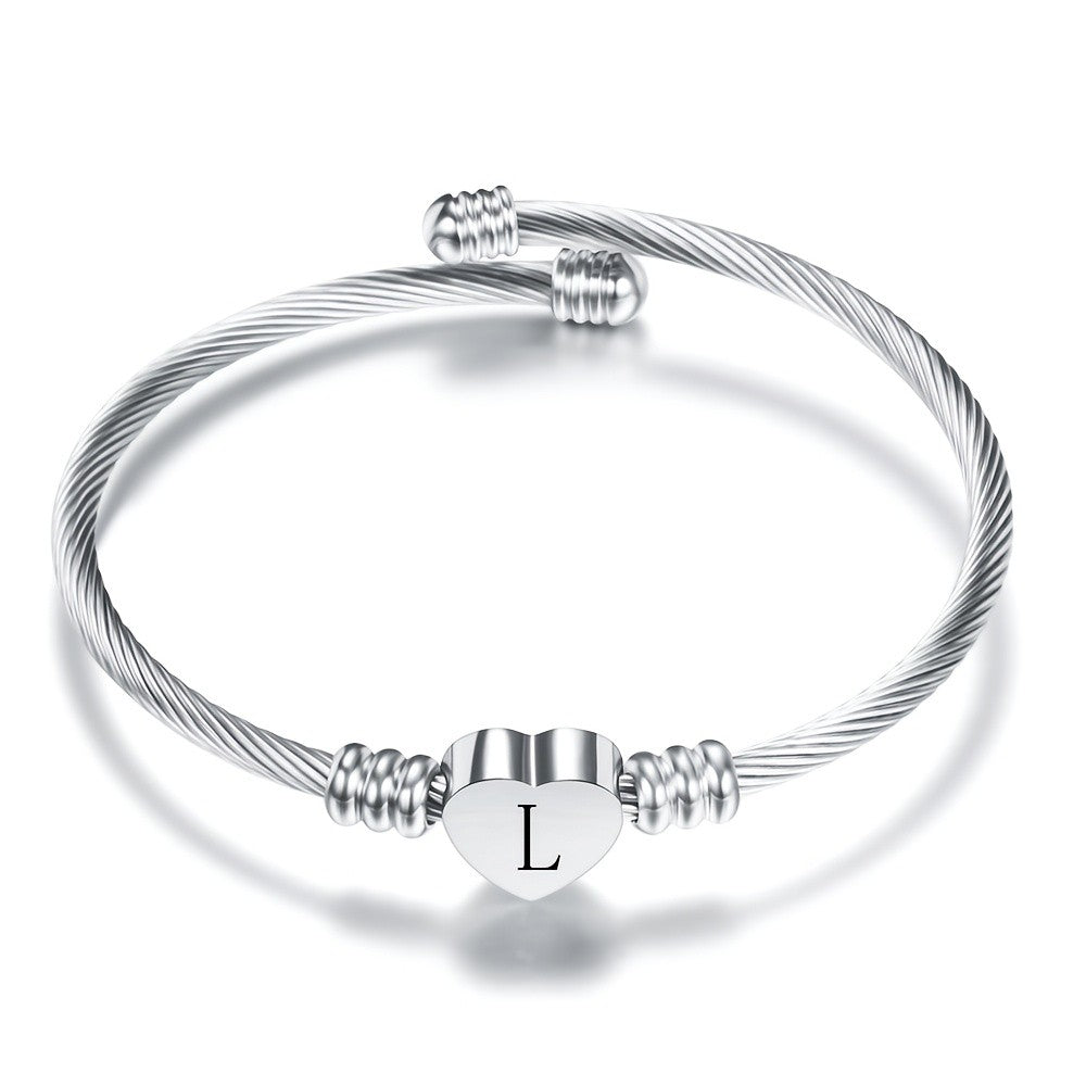 Twisted Wire Initial Heart Bangle