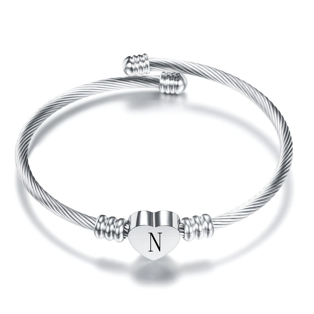 Twisted Wire Initial Heart Bangle