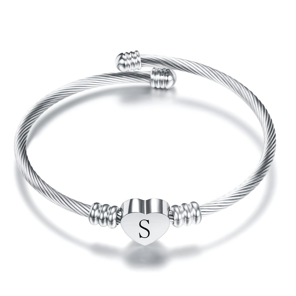 Twisted Wire Initial Heart Bangle