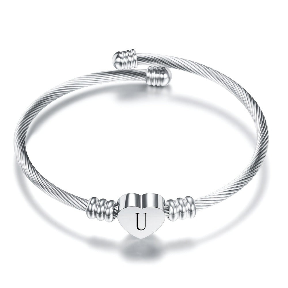 Twisted Wire Initial Heart Bangle