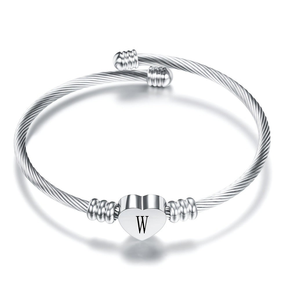 Twisted Wire Initial Heart Bangle