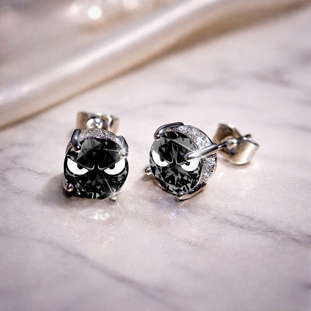 Black Crystal Cat Earrings