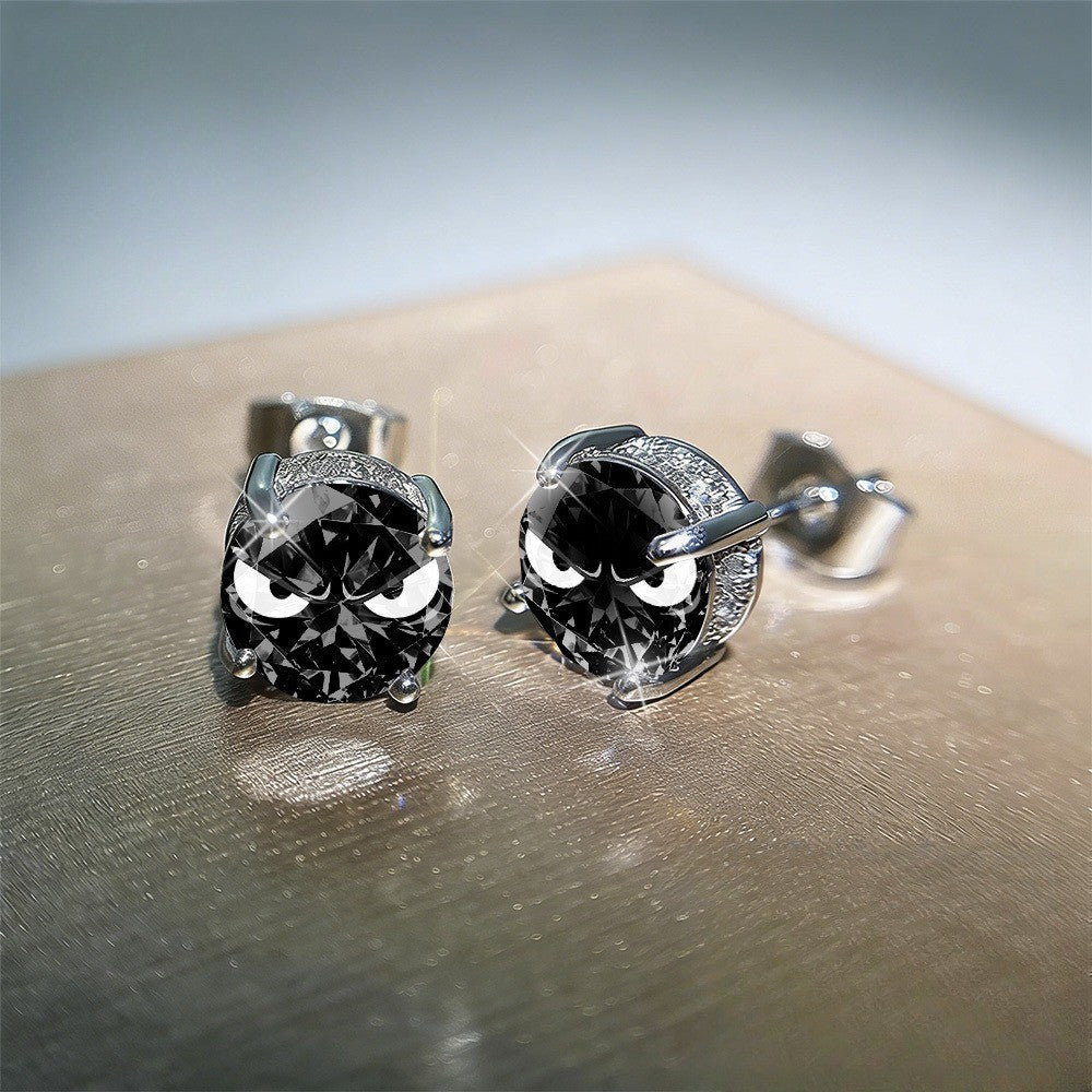 Black Crystal Cat Earrings
