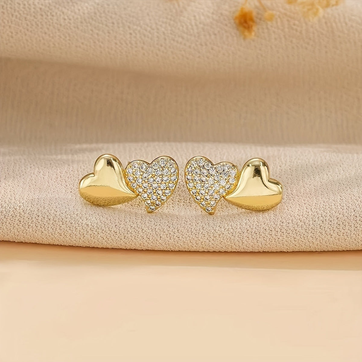 Polished & Crystal Heart Stud Earrings