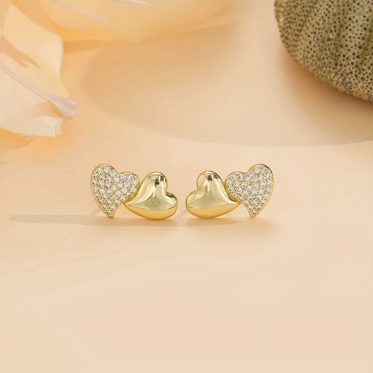 Polished & Crystal Heart Stud Earrings